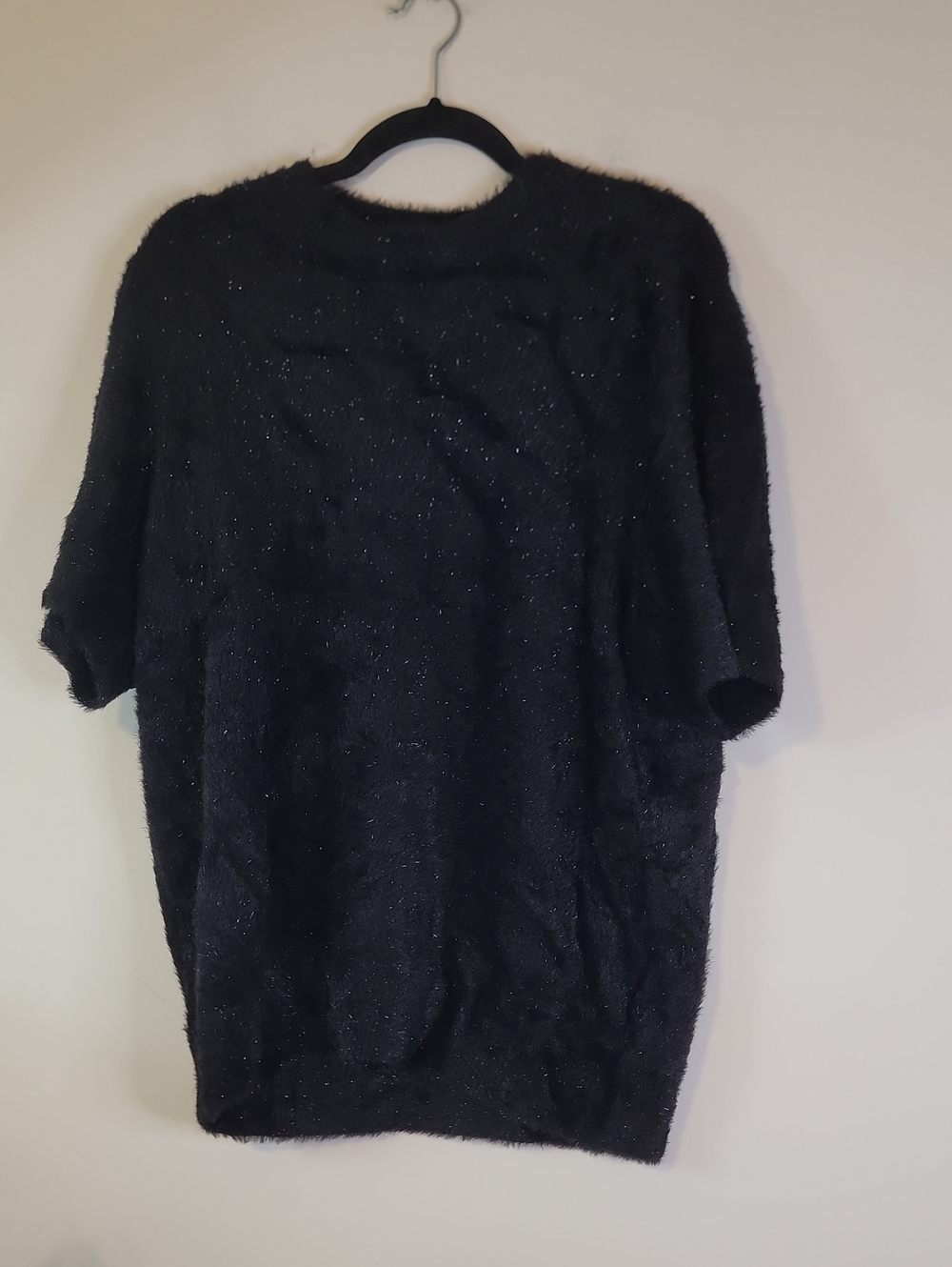 J. Crew Wpmen's Black Short-Sleeve Fuzzy Crewneck Sweater